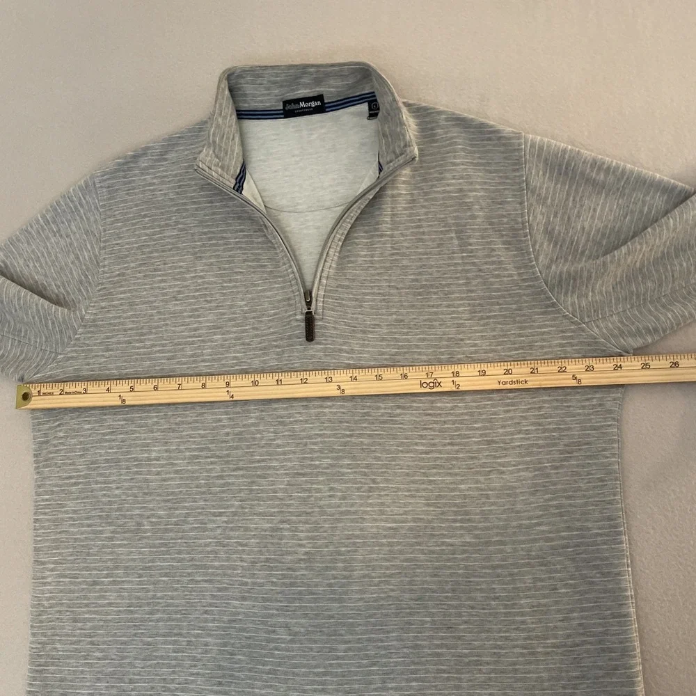John Morgan LARGE Gray/White Striped 1/4 Zip Golf Pullover Cotton Poly EUC SOFT